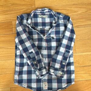 Navy and White Plaid Shirt with Red Accents